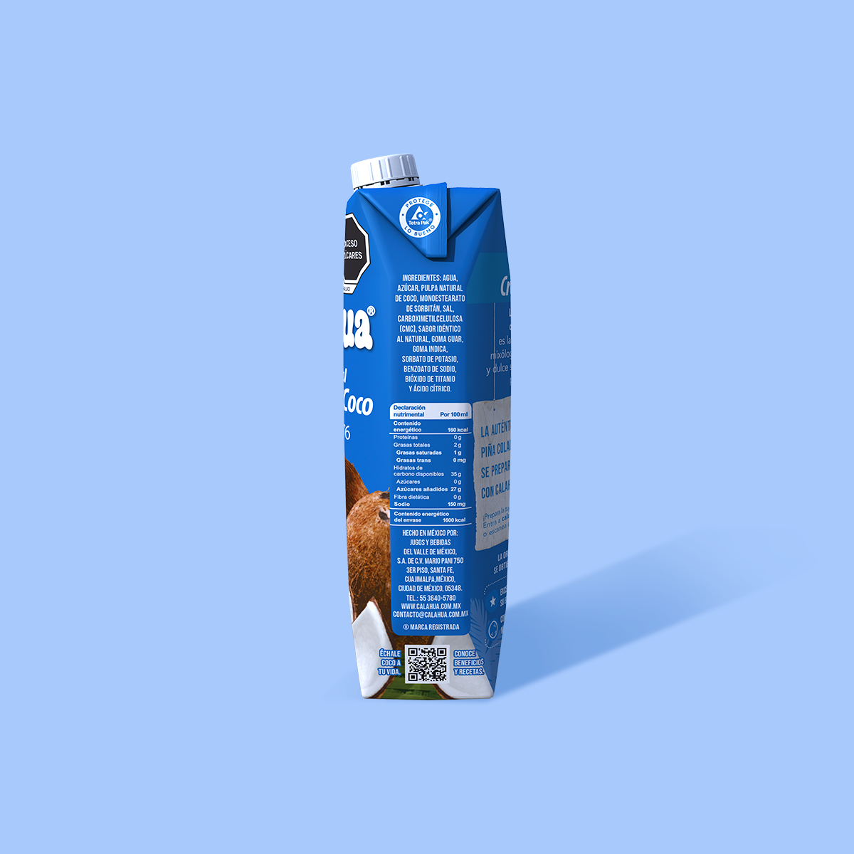 Crema de Coco La Original, Tetra Prisma de 1 L. lado