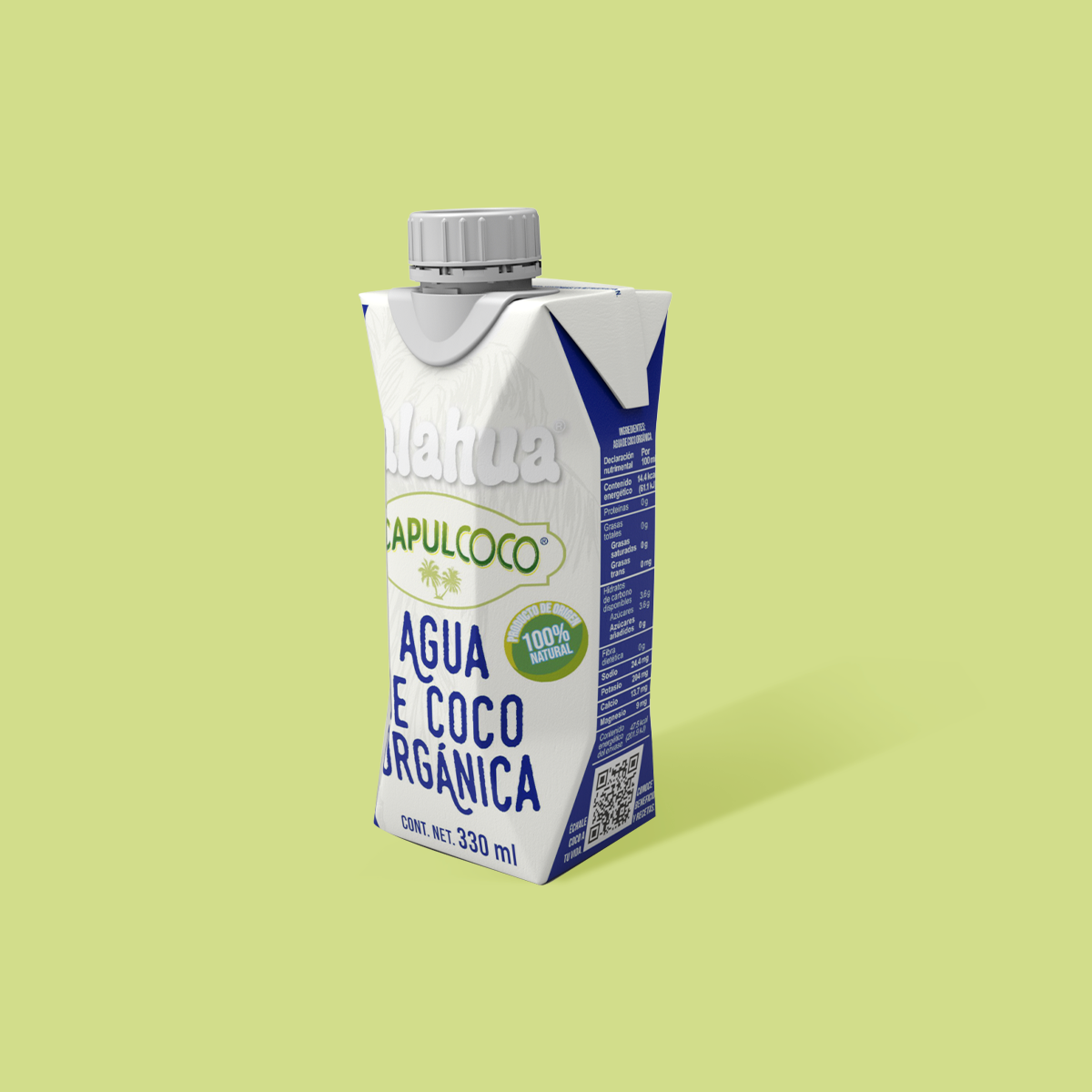 Agua de Coco Orgánica, Tetra Prisma de 330 ml.  3/4