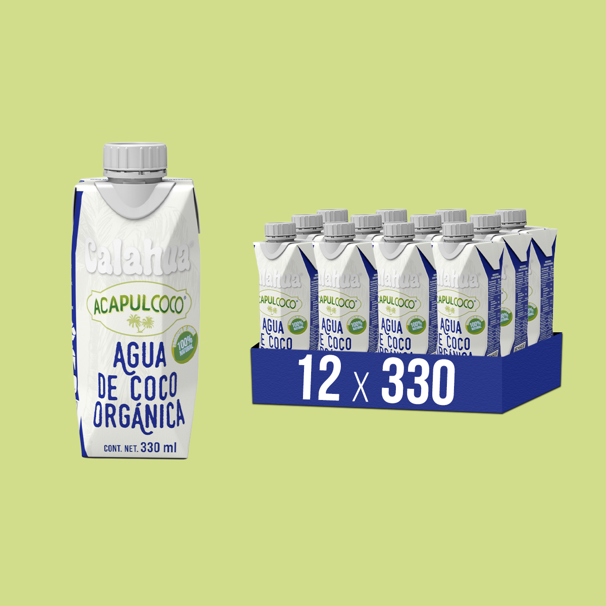 Agua de Coco Orgánica, Tetra Prisma de 330 ml. 12